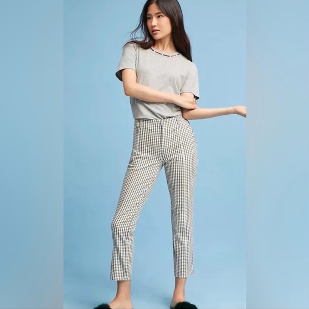 Anthropologie Black and White Checkered Cropped Pants